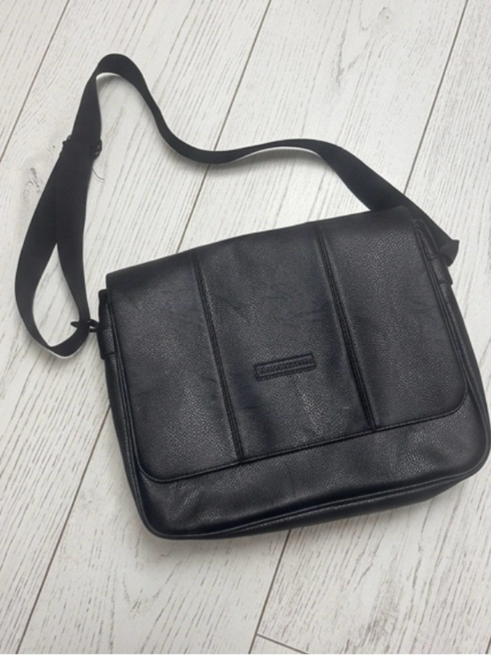 James Campbell Black Leather Messenger Satchel